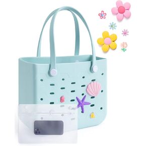 BAGSMART Beach Bag for Women, Water-resistant Rubber Tote Bag, Sandproof Vacation Essentials for Summer Swim Cruise Pool