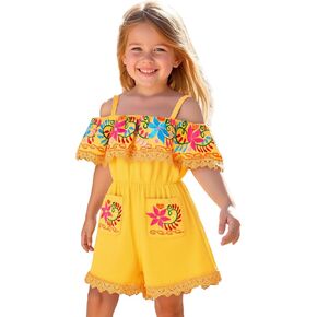 Hintina Toddler Girl Mexican Ethnic Ethnic Floral Off Counter Chembuit مع عقال