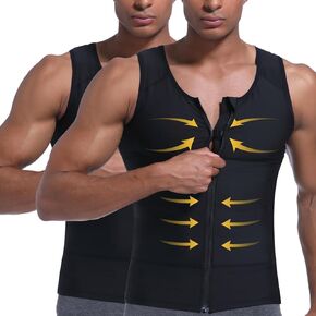 Mens Compression Zipper Vest,Gynecomastia Tummy Control Shirt,Back Support Shapewear Slimming Undershirt