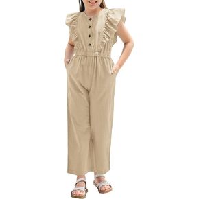 Gamisote Girls Wide Leg Bemsuit Cotton Colless Button Up Shulk Piece One Rompers