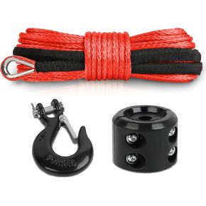 Synthetic Winch Rope, 1/4'' x 50ft 10,000LBS Synthetic Winch Line with Winch Hook and Rubber Stopper for ATV UTV Offroad Vehicle 4WD