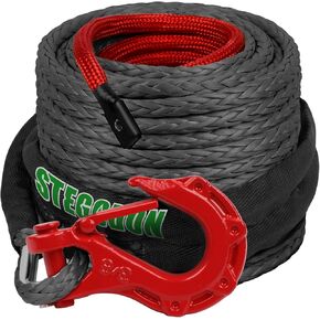 حبل Winch الاصطناعي ، 3/8 '' × 85 قدمًا 25000 رطل خط الاصطناعي 3/8 استبدال كابل Winch Cable Rope مع خطاف Winch المزور لشاحنة سيارات الدفع الرباعي على الطريق 4WD على الطريق (الأخضر)