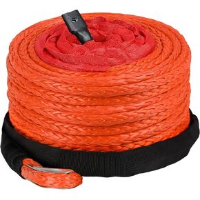 ZESUPER Synthetic Winch Rope 3/8" x 60ft Dyneema 12 Strand Winch Cable Car Tow Recovery Cable Winch Line Recovery Kit Winch Replacement Cable（Orange）