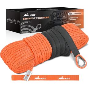 Nilight 1/4" x 50 ft Synthetic Winch Rope 9,000 LBS Winch Line Cable with Black Protective Sleeve Winch Line Ropes for ATV Winch with Synthetic Rope UTV Trailer Jeep Quad Polaris Winch Cable Orange