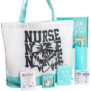 Nurse Appreciation Gifts for Women,Nurses Week Graduation Gifts, Nurses Gift Box for Women, Nurse Canvas Beach Bag Keychain (Blue -new)