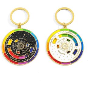 2pcs rotatable colorful carousel keychain, rotating colorful wheel key ring for art lovers artists painters