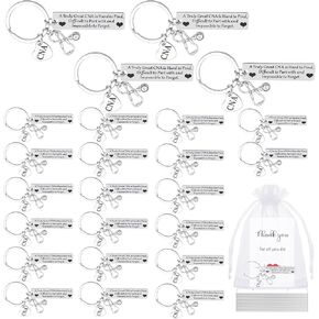 Sureio 24 مجموعة هدايا CNA Keychain لـ CNA Week Bulk Bulk معتمد من المساعد التمريضي تقدير هدية مفاتيح الفولاذ المقاوم للصدأ لتخرج الفريق من زملاء العمل