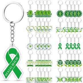 Blosssound 50 Pcs Mental Health Awareness Keychain Bulk Acrylic Mental Health Month Faith Courage Inspirational Key Chains Green Awareness Gifts for Charitable Activities Celebration Accessories