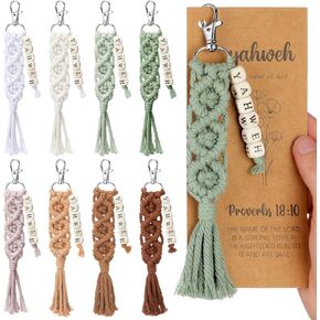 Sureio 8 مجموعة سلاسل المفاتيح المسيحية Yhweh for Women Girl Girl Trealy Yhweh Christian Longmks مع آيات الكتاب المقدس الملهمة Boho Macrame Keychain Bible Gift للعودة إلى المدرسة