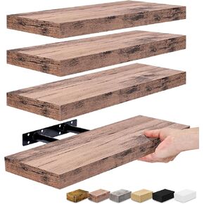 Sorbus Floating Shelves for Wall, Bathroom Shelves Wall Mounted for Kitchen, Bedroom, Bathroom Storage Over Toilet, Hanging Book Shelf for Wall Home Decor Living Room (Maple Wood, 2 Pack)