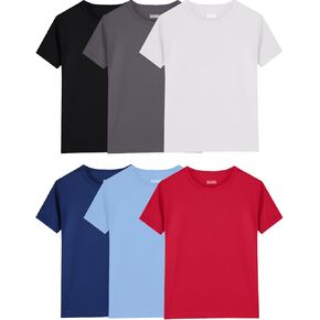 6-Pack Boys Athletic T-Shirts Quick Dry Short-Sleeve Tops Youth Moisture Wicking Running Sports T-Shirts（4-18 Years）