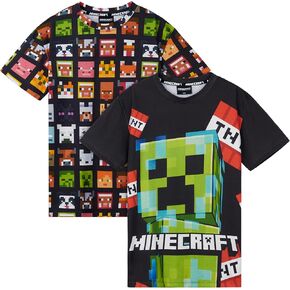Minecraft Boys Crew Neck T-Shirts, Soft Breathable Material Pack of 2 Boys Gifts