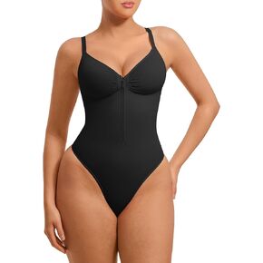 FeelinGirl Shapewear Bodysuits Tummy Control for Women: Seamless Zip-Up Thong Snatched Waist Body Suit V Neck Body Shaper
