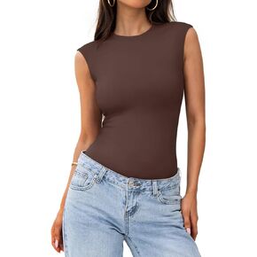 PINKMSTYLE Womens Crew Neck Sleeveless Bodysuit Double Lined Stretchy Fitted Basic Thong Body suit Tank Tops in Kuwait