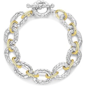 Cable Link Chain Bracelets for Women, Two Tone Link Bracelets Gold and Silver Circles Vintage Bracelets Wire Bangle Designer Inspired Jewelry Gifts (Two Tone A)