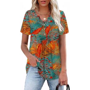 Wiholl Women Summer Tops Short Sleeve Tirts v Beck Button Button Dary Dishal Plateed Blouses Outfits in Kuwait