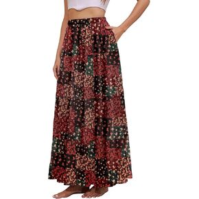 تنورة Maxi Maxi للسيدات Boho Summer Beach عالية الخصر من خلال التنانير الطويلة الطويلة مع جيوب