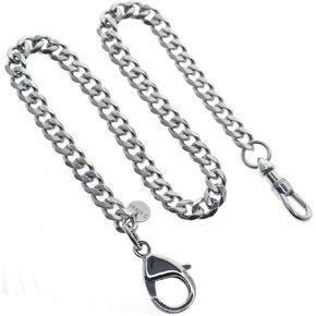 Stainless Steel Pocket Watch Chain Albert Chain with Steel Heavy Cuban Chain, Steel Albert Swivel Clasp, Steel Lobster Claw Clasp FCS83