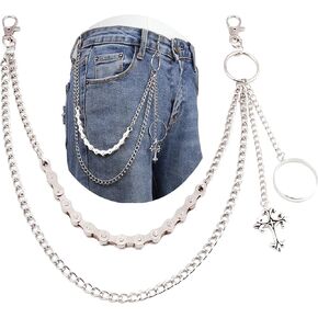 Goth Jeans Chains Cross Punk Pocket Chains Hip Hop Pants Chains for Unisex Layered Chains Cute Trouser Chain with Both End Lobster Clasps.