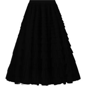 Women's Layered Tulle Skirts A Line Ruffle High Waisted Mesh Long Maxi Skirt Petticoat
