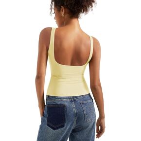 SUUKSESS Women Padded Open Back Boat Neck Tank Tops Double Lined Basic Shirts