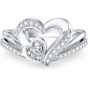 Heart Diamond Promise Ring for Women D Color VVS1 Clarity Lab Grown Diamond Ring 18K Gold Plated 925 Sterling Silver