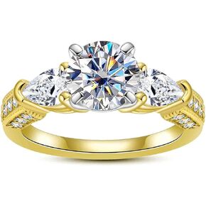 Idocare 3CT/5CT Moissanite Engagement 3 Stone Rings D Color VVS1 Round Cut 14K Yellow Gold Plated 925 Sterling Silver Promise Anniversary Rings for Women in Saudi Arabia