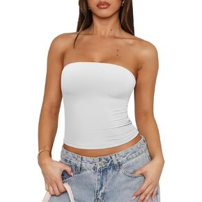 REORIA Women's Y2K Strapless Backless Tube Top Double Lined Sleeveless Crop Tank Top for Summer 2025 Going Out