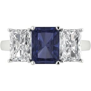 Clara Pucci 4 Ct Emerald Cut خلق الياقوت الأزرق 14K الذهب الأبيض الذهب ثلاثية الحجر