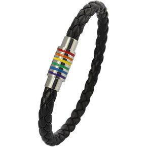 نانافست التيتانيوم من الفولاذ المقاوم للصدأ قوس قزح LGBT سوار الكبرياء المصنوعة يدويا LGBTQ كبرياء الأساور بو نسج جلد مجوهرات معصم