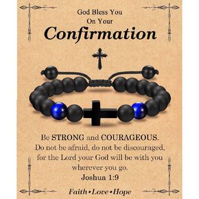 Easter Basket Stuffers Baptism Confirmation First Communion Christian Religious Gifts for Boys Kids Teens Men -Inspirational Cross Bracelet Birthday Christmas Valentines Fathers Day Stocking Stuffers