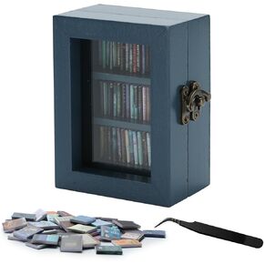 Mini Coatiety Bookshelf مصغرة الكتب ، التخلص من لعبة تخفيف الإجهاد القلق ، وعشاق كتب الديكور المكتبي ، رف مكتبة مكتبة مصغرة مع 60 ٪ كتب صغيرة 1 Tweezer (Blue)