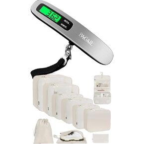 BAGAIL 10 Set packing cubes and Digital Luggage Scale, Hanging Baggage Scale with Backlit LCD Display, Travel Weight Scale