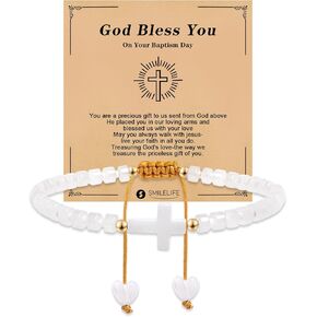 Baptism Gift for Women, Girls and Boys - Inspirational Cross Bracelet with 'God Bless You' Card