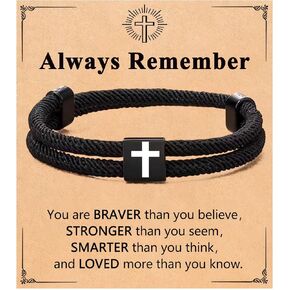 Black Cross Bracelet for Men Boys Birthday Valentines Baptism Confirmation Graduation Christmas Gifts