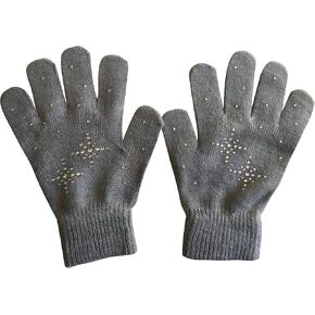Girls Ice Skating Gloves Magic Stretch with Rhinestones Snow Flakes
