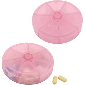 Portable Weekly Pill Organizer 7 Day Pills Container, Round Pill Case Travel Friendly, Daily Week Pill Reminder Case, BPA-Free Vitamin, Supplement, Fish Oil, Medication Planner (Black) in Kuwait