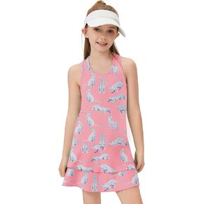 WOWENY Girls Tennis Dress Sleeveless Golf Outfit Kids Workout Sports Sets Athletic Dress with Shorts Pockets 4-14 Years