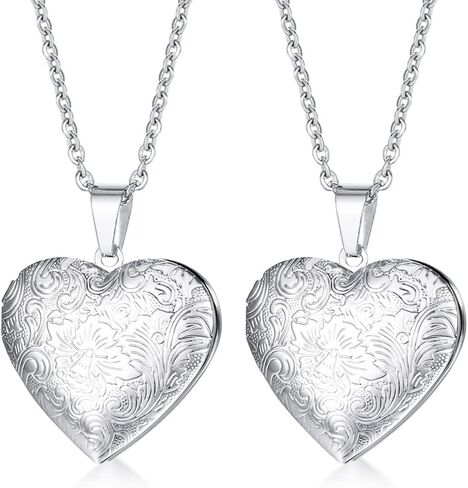 2 Pcs Locket Necklace that Holds Pictures Stainless Steel Locket Pendant Necklace Memory Photo Pendant Necklace for Women Girls in Kuwait