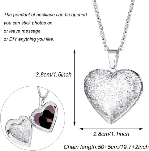 2 Pcs Locket Necklace that Holds Pictures Stainless Steel Locket Pendant Necklace Memory Photo Pendant Necklace for Women Girls in Kuwait