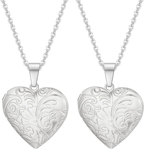 2 Pcs Locket Necklace that Holds Pictures Stainless Steel Locket Pendant Necklace Memory Photo Pendant Necklace for Women Girls in Kuwait
