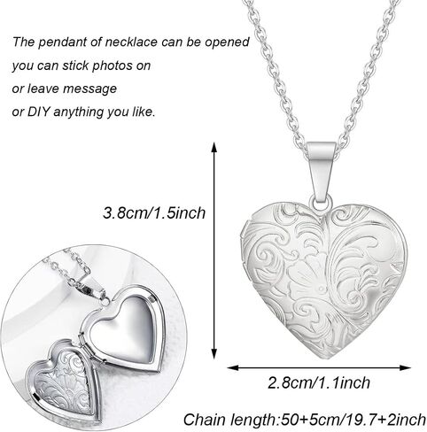 2 Pcs Locket Necklace that Holds Pictures Stainless Steel Locket Pendant Necklace Memory Photo Pendant Necklace for Women Girls in Kuwait