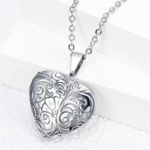 2 Pcs Locket Necklace that Holds Pictures Stainless Steel Locket Pendant Necklace Memory Photo Pendant Necklace for Women Girls in Kuwait
