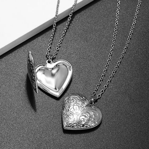 2 Pcs Locket Necklace that Holds Pictures Stainless Steel Locket Pendant Necklace Memory Photo Pendant Necklace for Women Girls in Kuwait