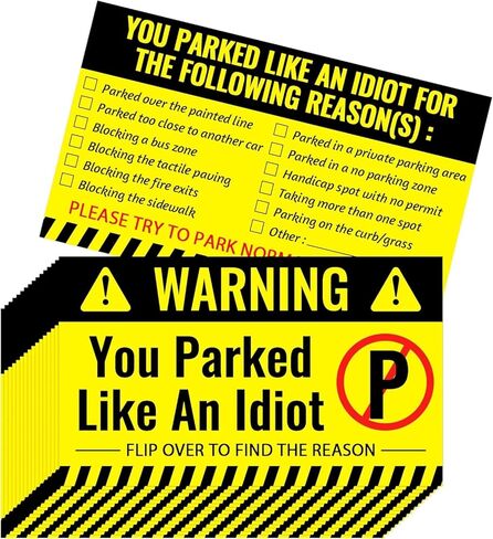 200 Pieces Bad Parking Cards You Parked Like an Idiot Card 3.5 x 2 Inches Funny Parking Violation Stickers Cards with Multi Violation Reasons in Kuwait