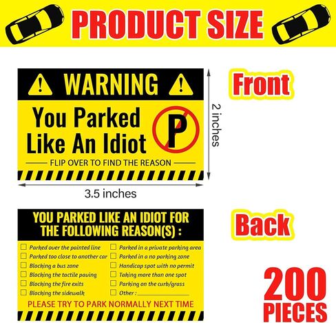 200 Pieces Bad Parking Cards You Parked Like an Idiot Card 3.5 x 2 Inches Funny Parking Violation Stickers Cards with Multi Violation Reasons in Kuwait