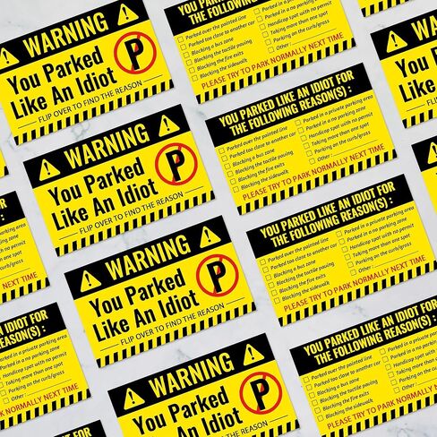 200 Pieces Bad Parking Cards You Parked Like an Idiot Card 3.5 x 2 Inches Funny Parking Violation Stickers Cards with Multi Violation Reasons in Kuwait