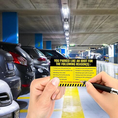 200 Pieces Bad Parking Cards You Parked Like an Idiot Card 3.5 x 2 Inches Funny Parking Violation Stickers Cards with Multi Violation Reasons in Kuwait