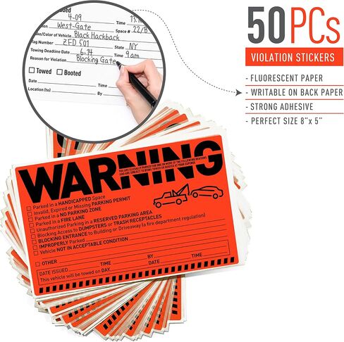 Easykart Labels 50 Parking Violation Notice Tow Stickers for Car Vehicle Private Warning - Adhesive Car Window Fluorescent Labels in Kuwait