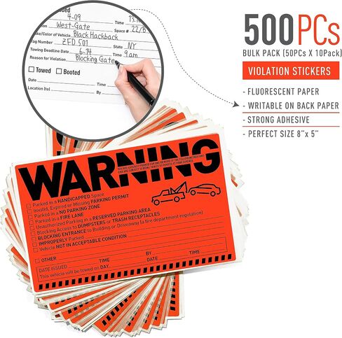 Easykart Labels 50 Parking Violation Notice Tow Stickers for Car Vehicle Private Warning - Adhesive Car Window Fluorescent Labels in Kuwait
